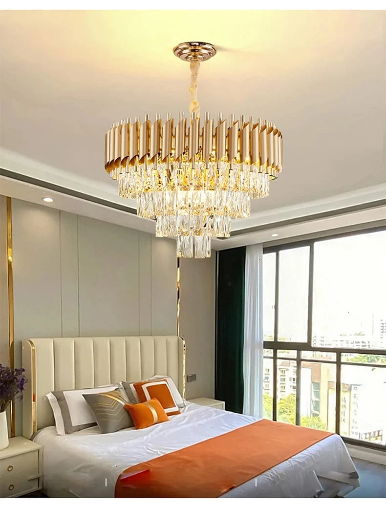 Creative Luxury Crystal Chandelier Rectangular Restaurant Pendant Lights Modern LED Living Room Lamp Lustre Home Elegant Fixture