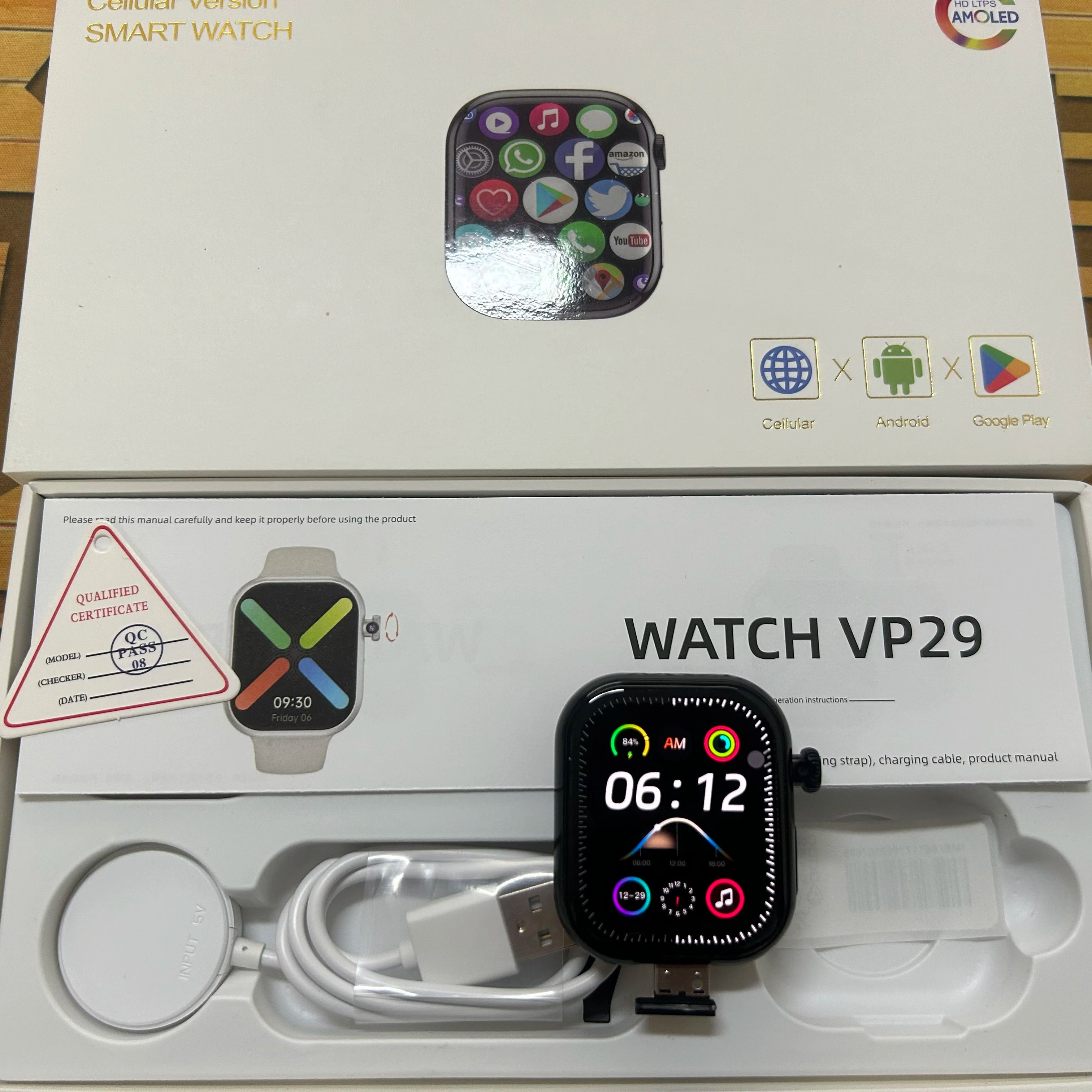 VP29 5G Android Smartwatch – 256GB Storage, 8MP Rotating Camera, 2.29” 490×580 AMOLED Display, GPS WiFi LTE SIM Smart Watch for Men & Women