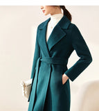 SENTUBILA Women 100% Wool Long Wrap Coat 2025 Elegant Notched Collar Belted Warm Double Faced Woolen Winter Overcoat W24O43352