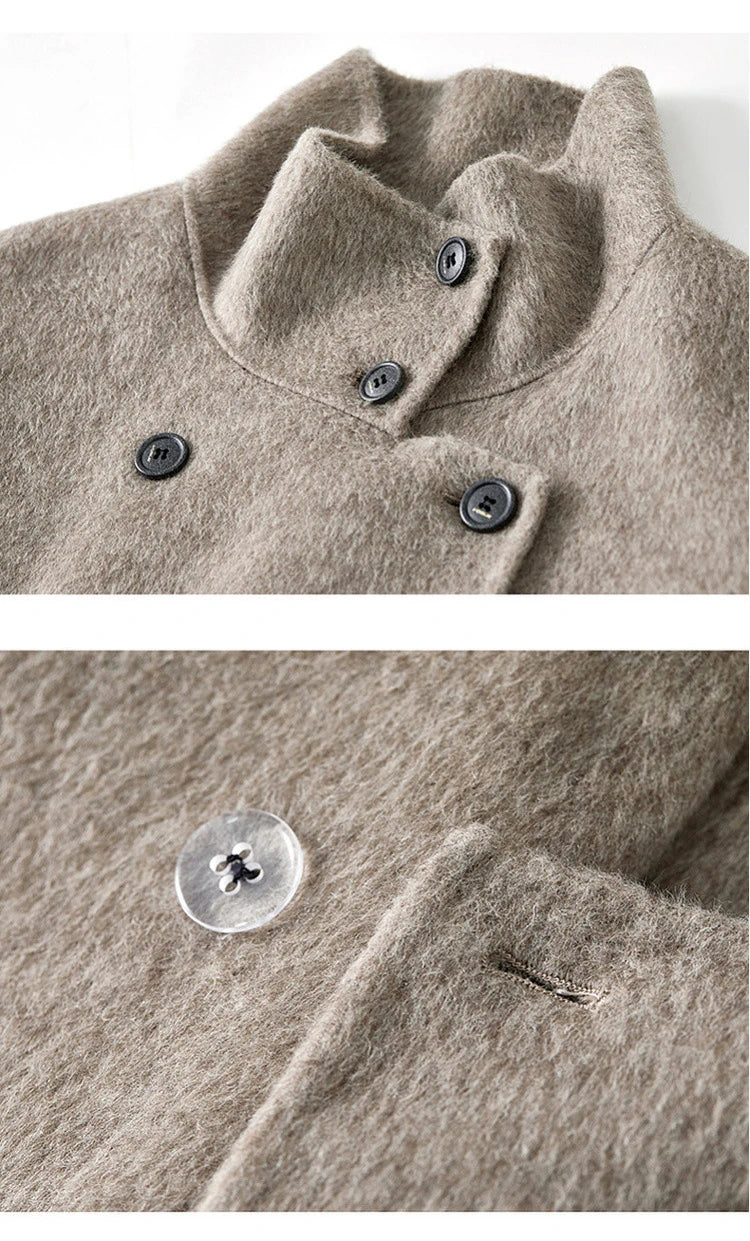 SENTUBILA 100% Wool Coat For Women Winter Jackets 2025 Stand Turtleneck Double Sided Short Outerwears Female Clothes