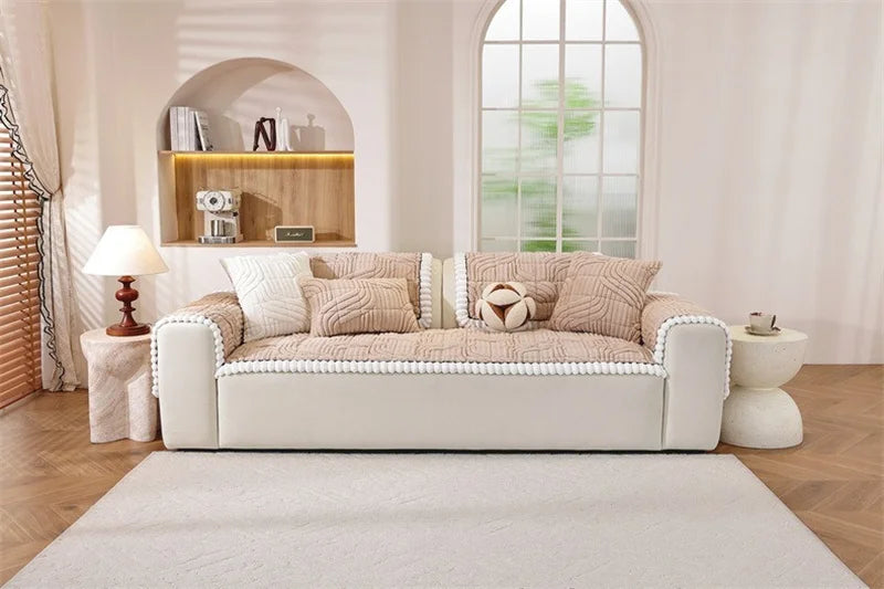 Thicken Plush Sofa Cover Winter Warm Non-slip Straight Couch Cushion Protector Cream Style Couch Slipcovers for Living Room