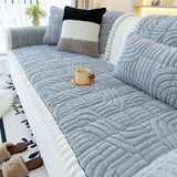 Thicken Plush Sofa Cover Winter Warm Non-slip Straight Couch Cushion Protector Cream Style Couch Slipcovers for Living Room