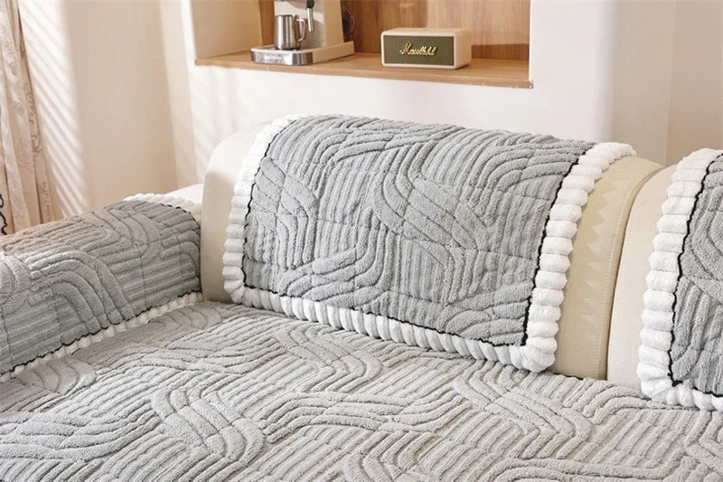 Thicken Plush Sofa Cover Winter Warm Non-slip Straight Couch Cushion Protector Cream Style Couch Slipcovers for Living Room
