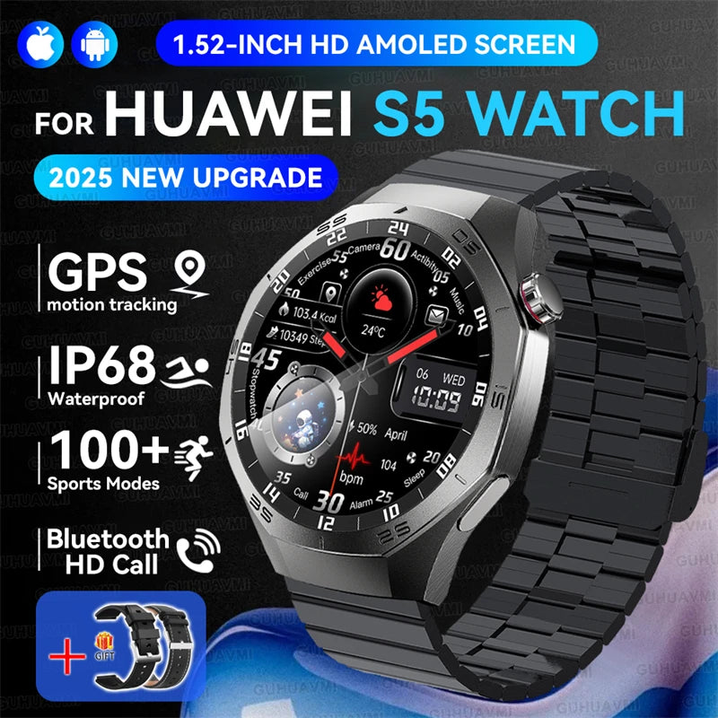 2025 GUHUAVMI GT5 Pro Smart Watch for Men – 1.52” HD AMOLED Display, GPS Motion Tracking, Heart Rate Monitor, Bluetooth Call, IP68 Waterproof Fitness Smartwatch