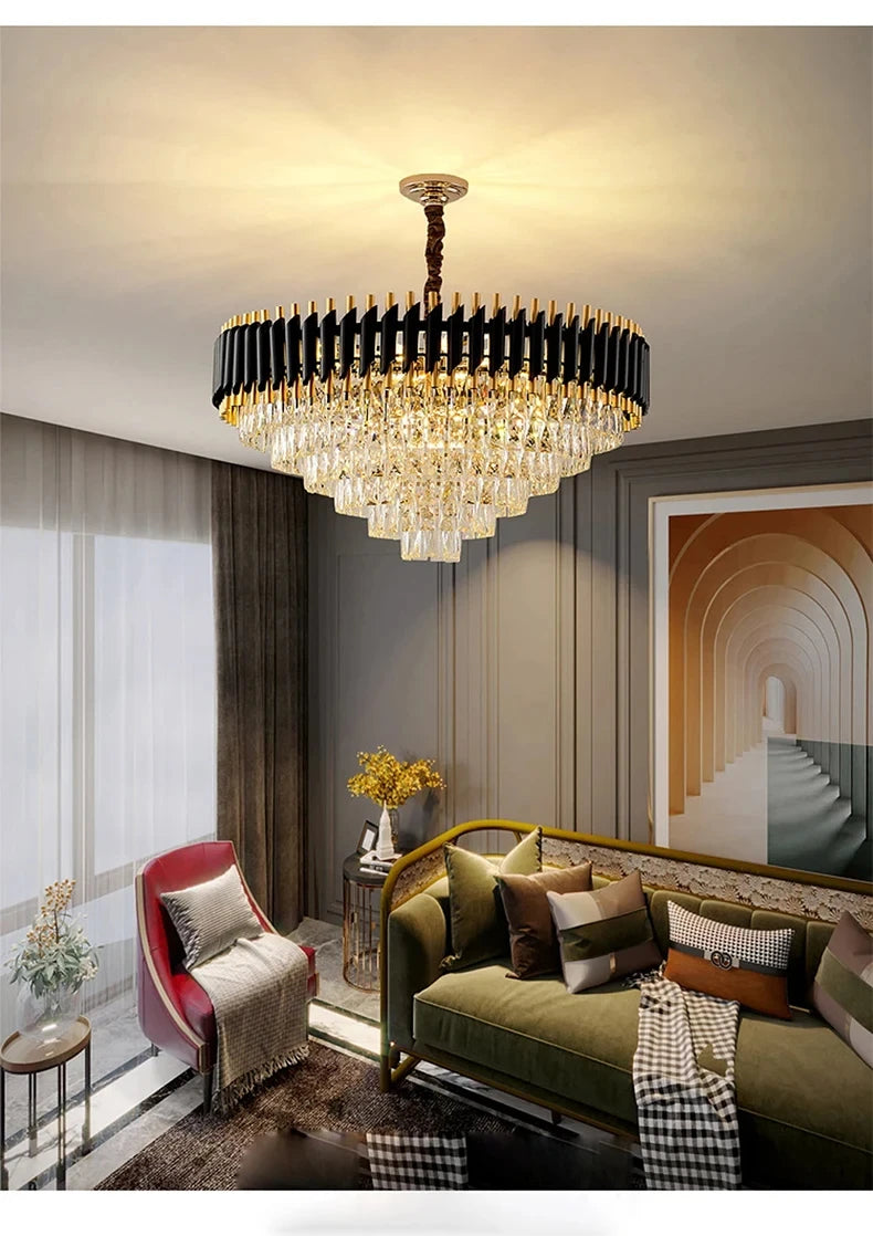 Creative Luxury Crystal Chandelier Rectangular Restaurant Pendant Lights Modern LED Living Room Lamp Lustre Home Elegant Fixture