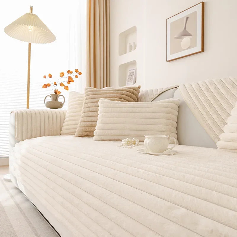 Imitation Rabbit Plush Thickened Winter Sofa Cushion Non-Slip Leather Sofa Full Cover Cover Cloth Towel