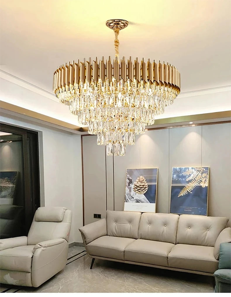 Creative Luxury Crystal Chandelier Rectangular Restaurant Pendant Lights Modern LED Living Room Lamp Lustre Home Elegant Fixture