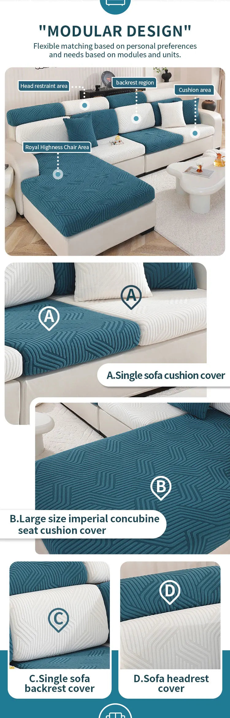 Thick Jacquard Sofa Cushion Cover Removable Machine Washable Furniture Protector Stretchable Office Living Room Home Decoration