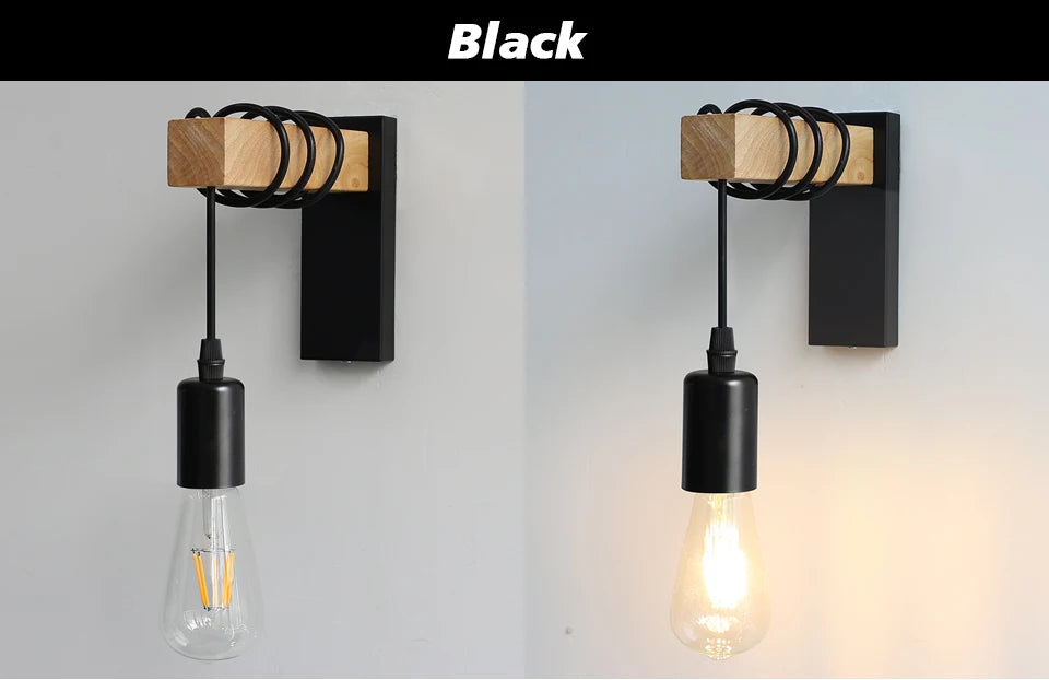 Retro Wood LED Wall Lamp E27 220V 110V Industrial Night Loft Light Fixtures Live Room Bedside Lamp Decor for Bathroom Restaurant