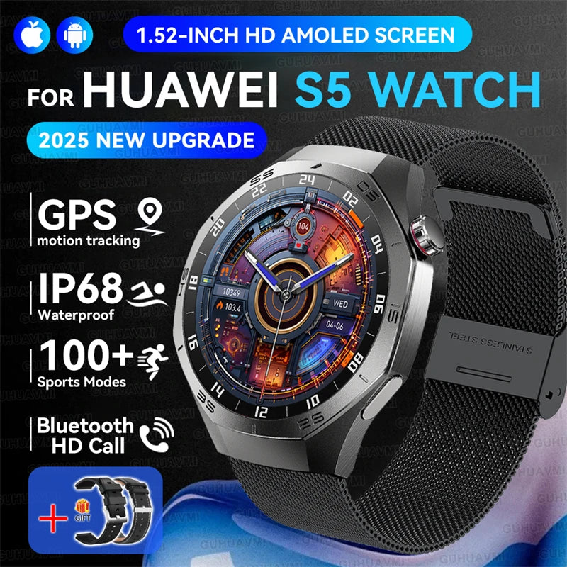 2025 GUHUAVMI GT5 Pro Smart Watch for Men – 1.52” HD AMOLED Display, GPS Motion Tracking, Heart Rate Monitor, Bluetooth Call, IP68 Waterproof Fitness Smartwatch