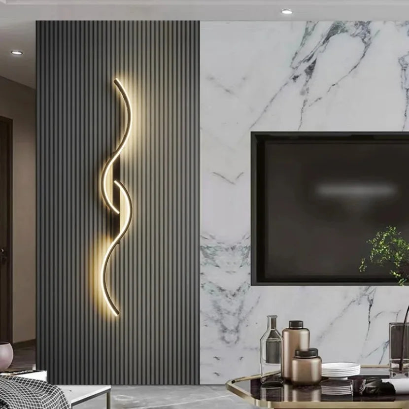 Modern Long Strip LED Wall Lamp – Remote Control Dimmable Wall Light for Living Room, Bedroom, Bedside & Home Interior Decoration