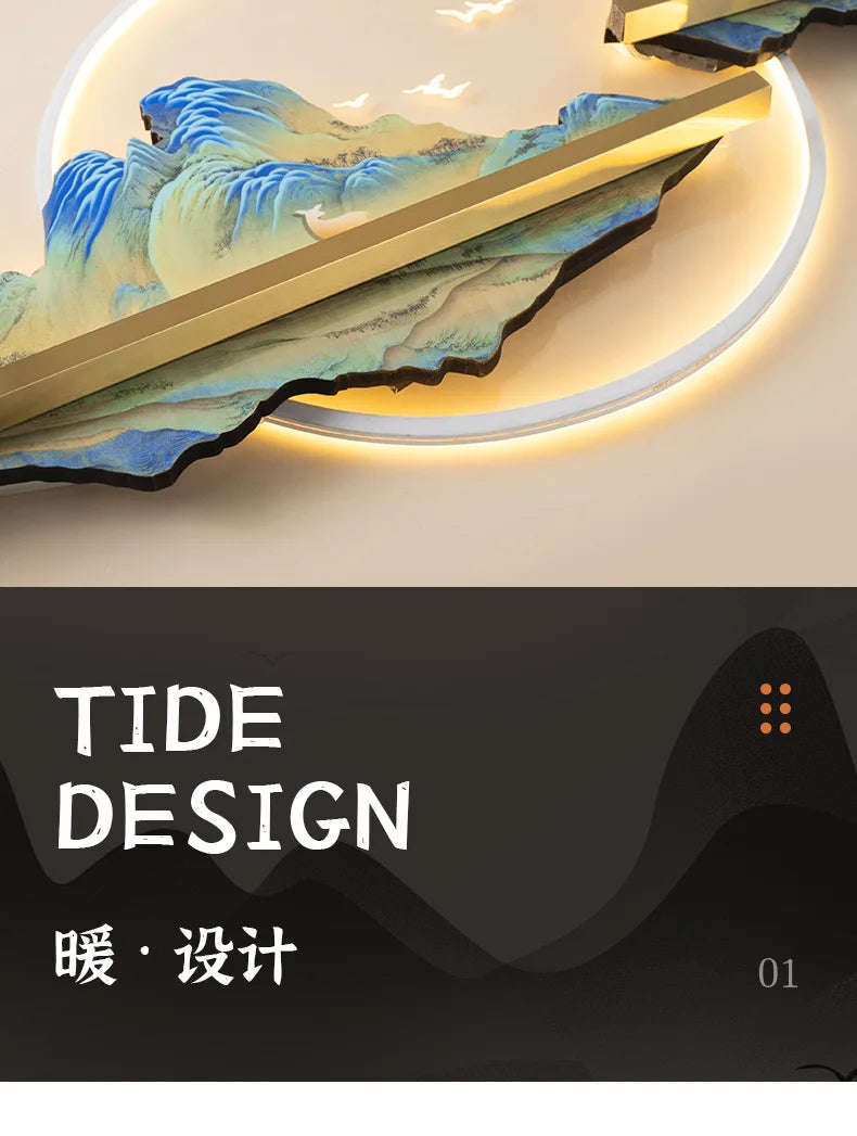 Background Landscape Painting Wall Lamp Chinese Creative Living Room LED Decor Light Corridor Remote Control Lighting Wall Lamps