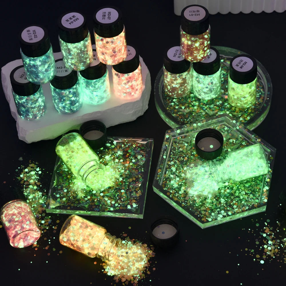 Luminous Glow-in-the-Dark Sequins – Hexagon Epoxy Resin Glitter Pigment for DIY Jewelry, Nail Art, and Silicone Mold Crafts
