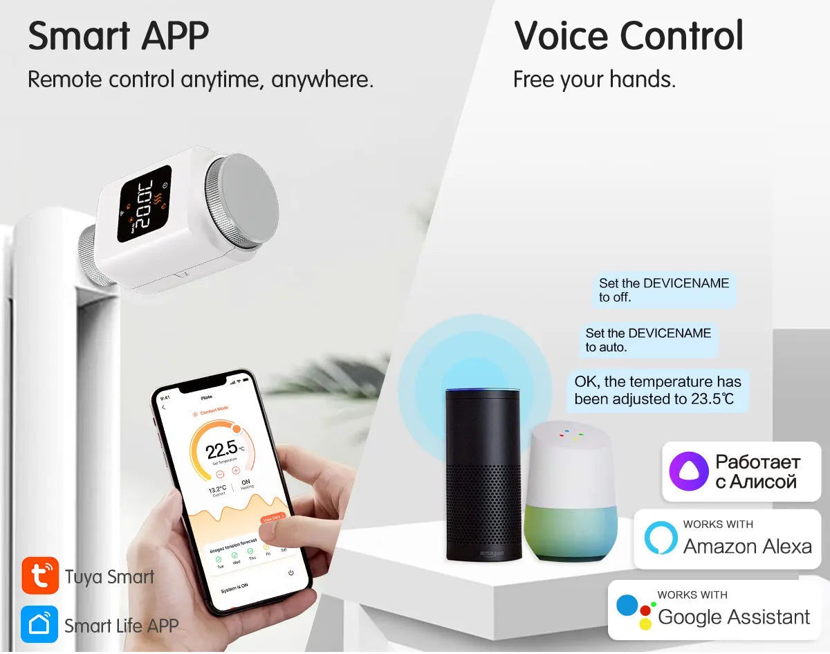 Tuya Smart WiFi Thermostatic Radiator Valve (TRV) – Programmable Temperature Controller with APP Remote Control, Compatible with Alexa & Google Home