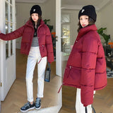 Women’s Short Standing Collar Puffer Jacket – Winter Warm Cotton-Padded Down Coat Fashion Bakery Parka Outerwear