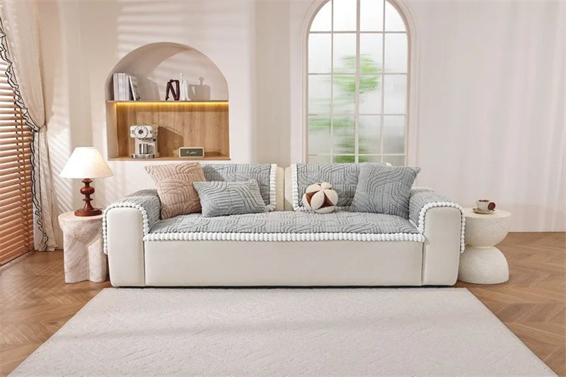Thicken Plush Sofa Cover Winter Warm Non-slip Straight Couch Cushion Protector Cream Style Couch Slipcovers for Living Room