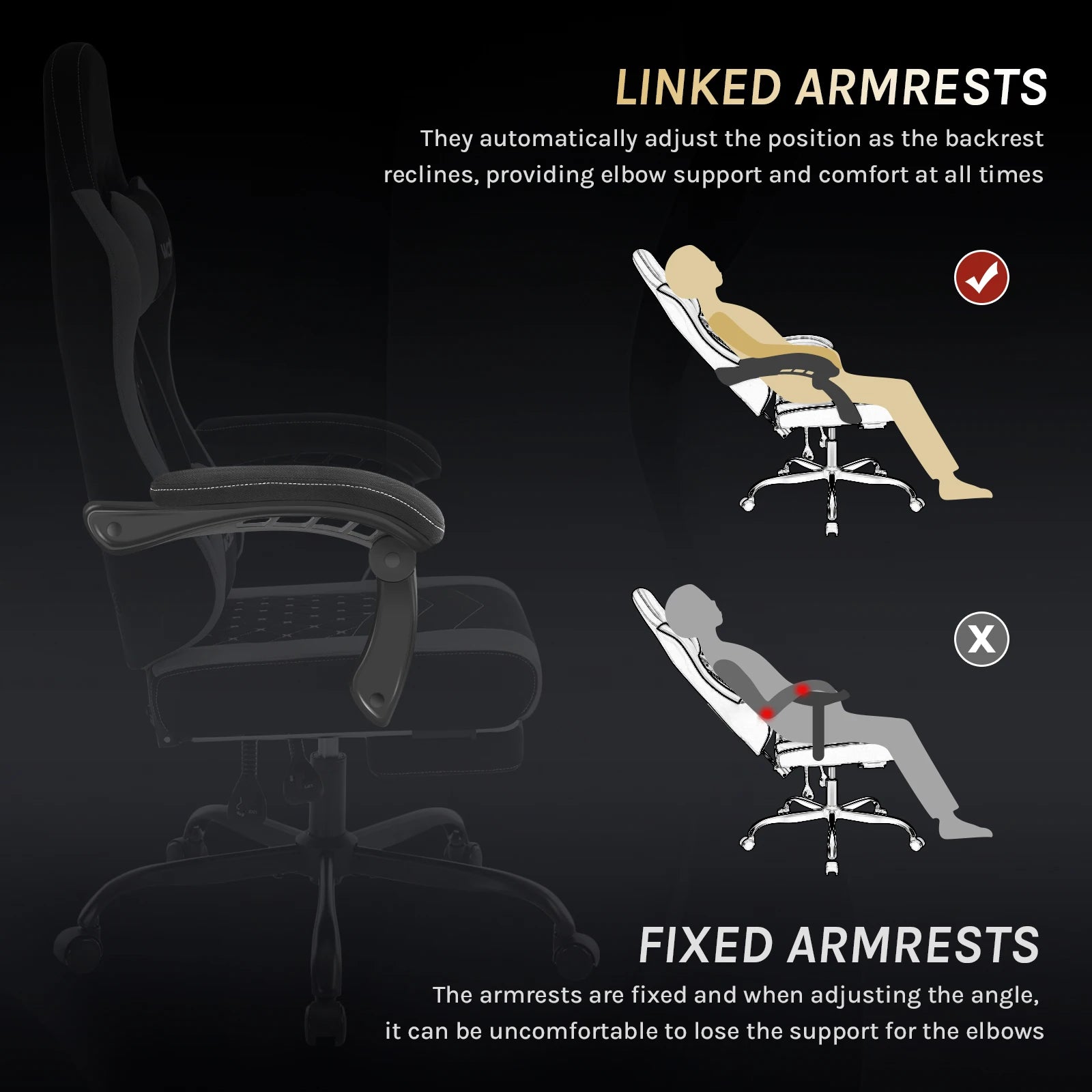 WOLTU Massage Gaming Chair Ergonomic Swivel Computer Gamer Office Chair with Pillow Footrest Adjustable Headrest Lumbar Support