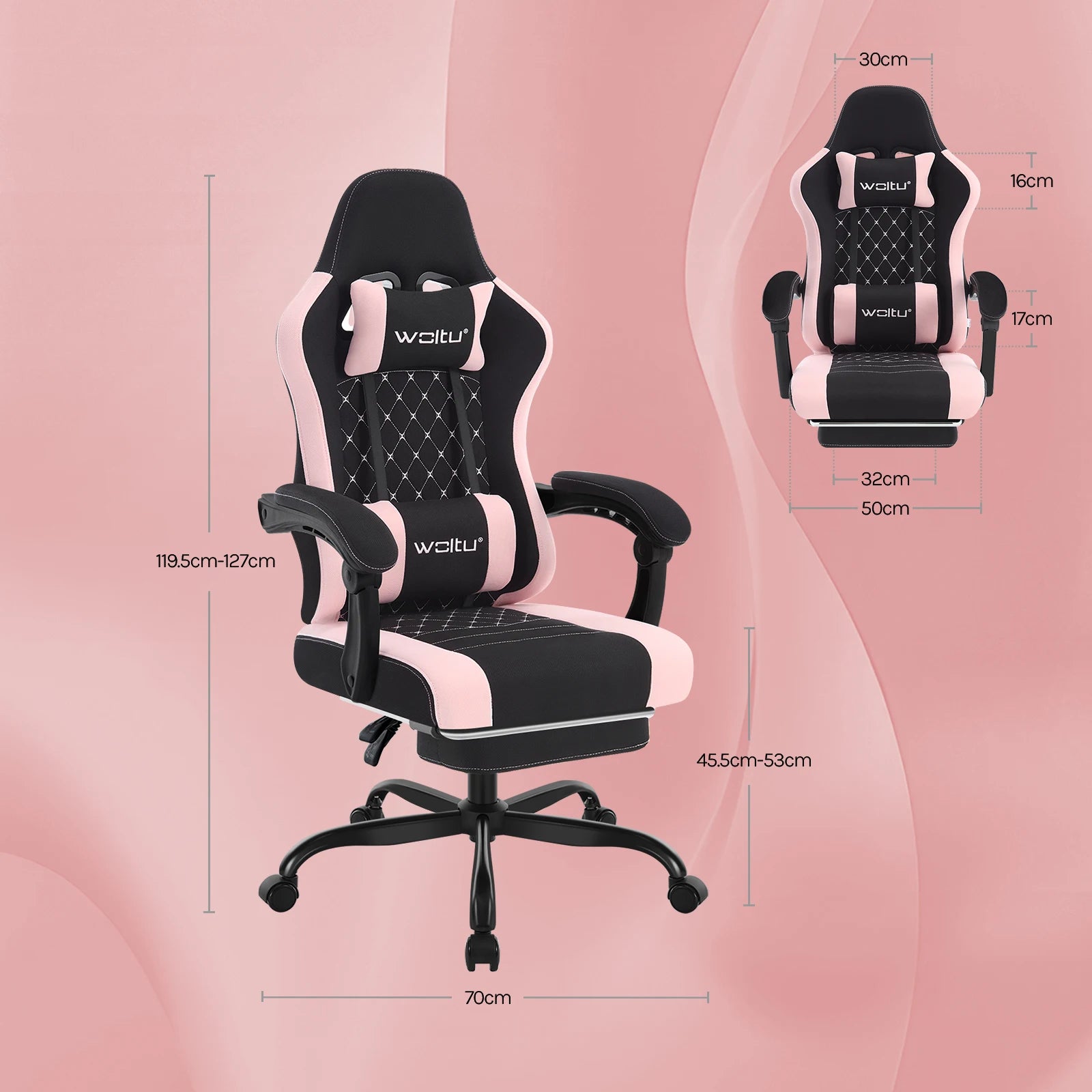 WOLTU Massage Gaming Chair Ergonomic Swivel Computer Gamer Office Chair with Pillow Footrest Adjustable Headrest Lumbar Support