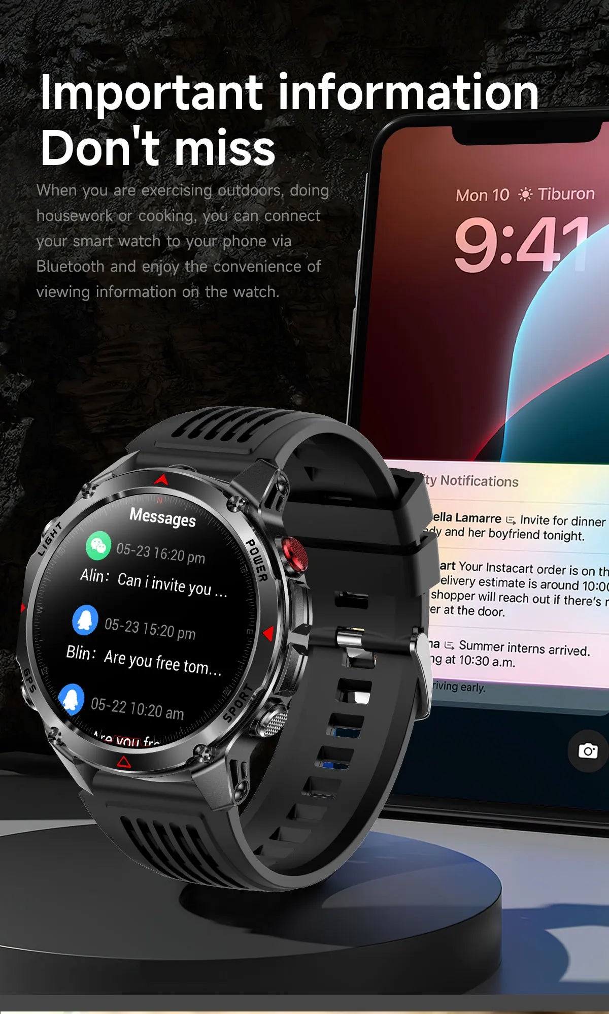 2025 Outdoor Military Smart Watch – Built-in GPS, Compass, Altimeter, Barometer, 3ATM Waterproof Rugged AMOLED Smartwatch with Bluetooth Call