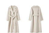 SENTUBILA Women 100% Wool Long Wrap Coat 2025 Elegant Notched Collar Belted Warm Double Faced Woolen Winter Overcoat W24O43352