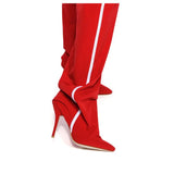 2025 Women's Euro-American Slim Stiletto Runway Boots - Striped Casual-Inspired Designer High Heel Fashion Footwear