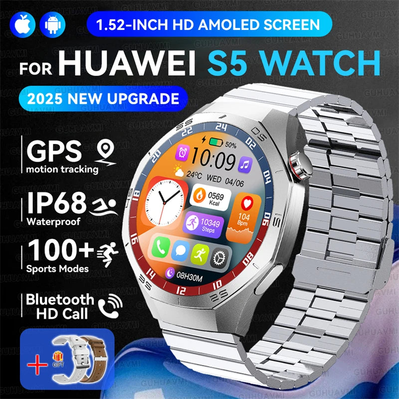 2025 GUHUAVMI GT5 Pro Smart Watch for Men – 1.52” HD AMOLED Display, GPS Motion Tracking, Heart Rate Monitor, Bluetooth Call, IP68 Waterproof Fitness Smartwatch