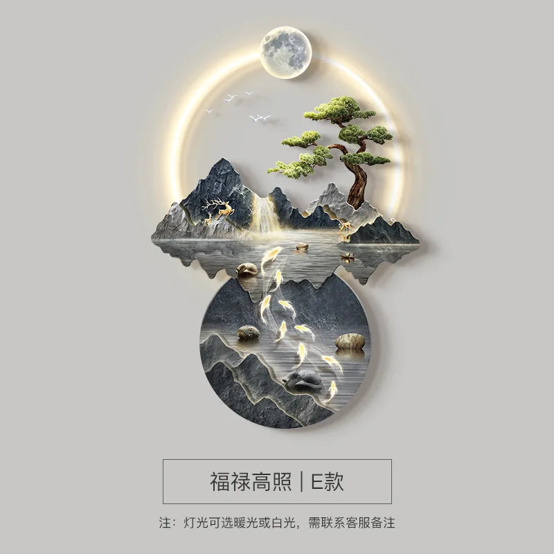 Background Landscape Painting Wall Lamp Chinese Creative Living Room LED Decor Light Corridor Remote Control Lighting Wall Lamps