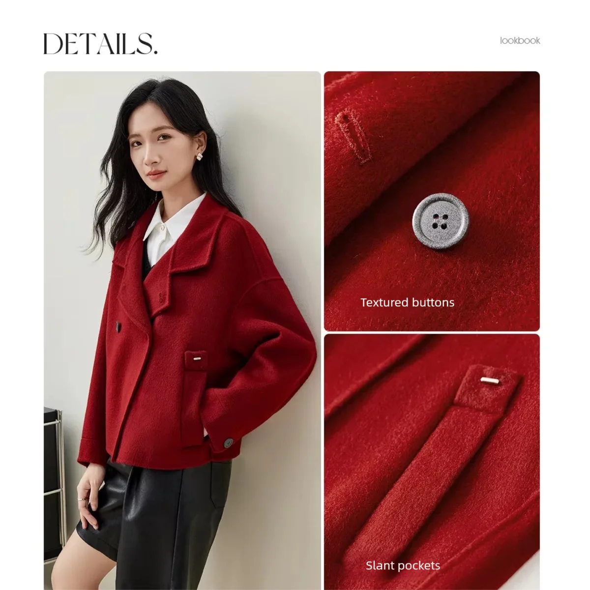 SENTUBILA 100% Wool Coat For Women Winter Jackets 2025 Stand Turtleneck Double Sided Short Outerwears Female Clothes