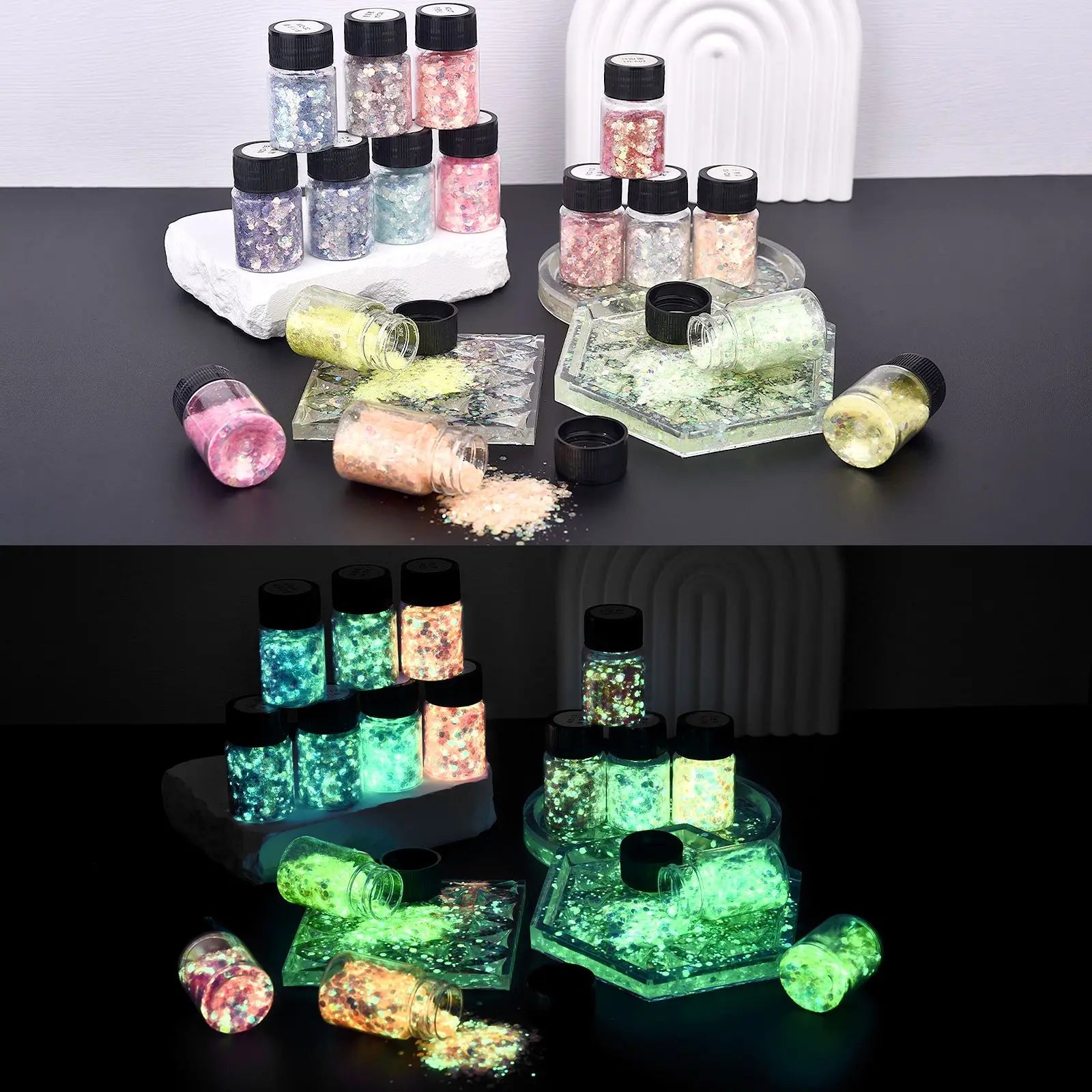 Luminous Glow-in-the-Dark Sequins – Hexagon Epoxy Resin Glitter Pigment for DIY Jewelry, Nail Art, and Silicone Mold Crafts