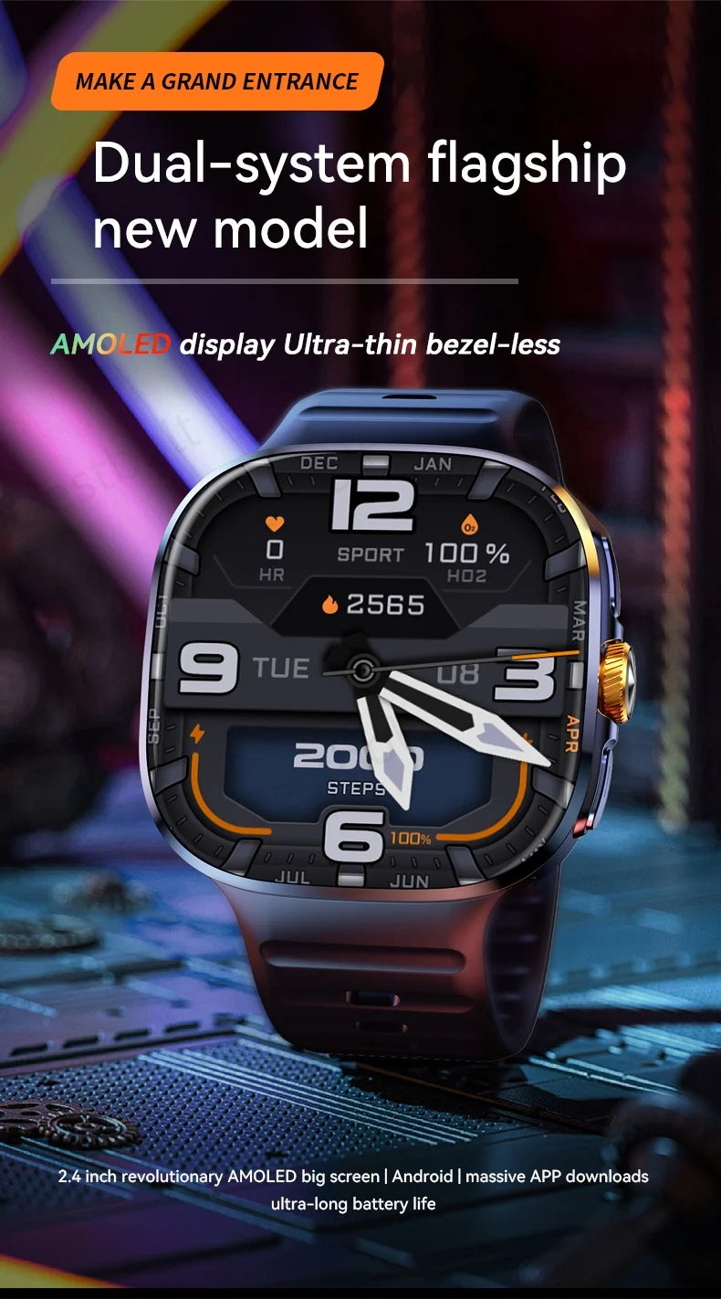 Original M99 5G Android Smartwatch – 2.4” AMOLED Display, 4G/5G SIM Card Support, GPS WiFi, 190° Rotating Camera, Android 10 Smart Watch with Game & Fitness Features
