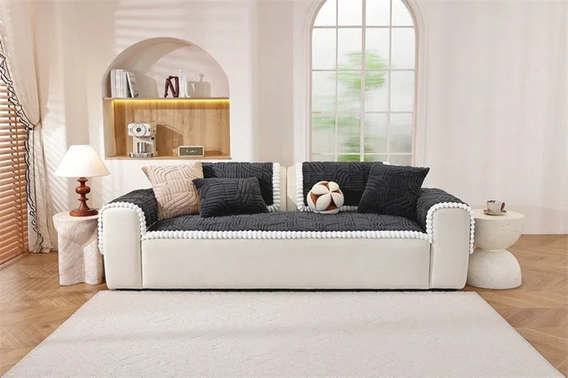 Thicken Plush Sofa Cover Winter Warm Non-slip Straight Couch Cushion Protector Cream Style Couch Slipcovers for Living Room