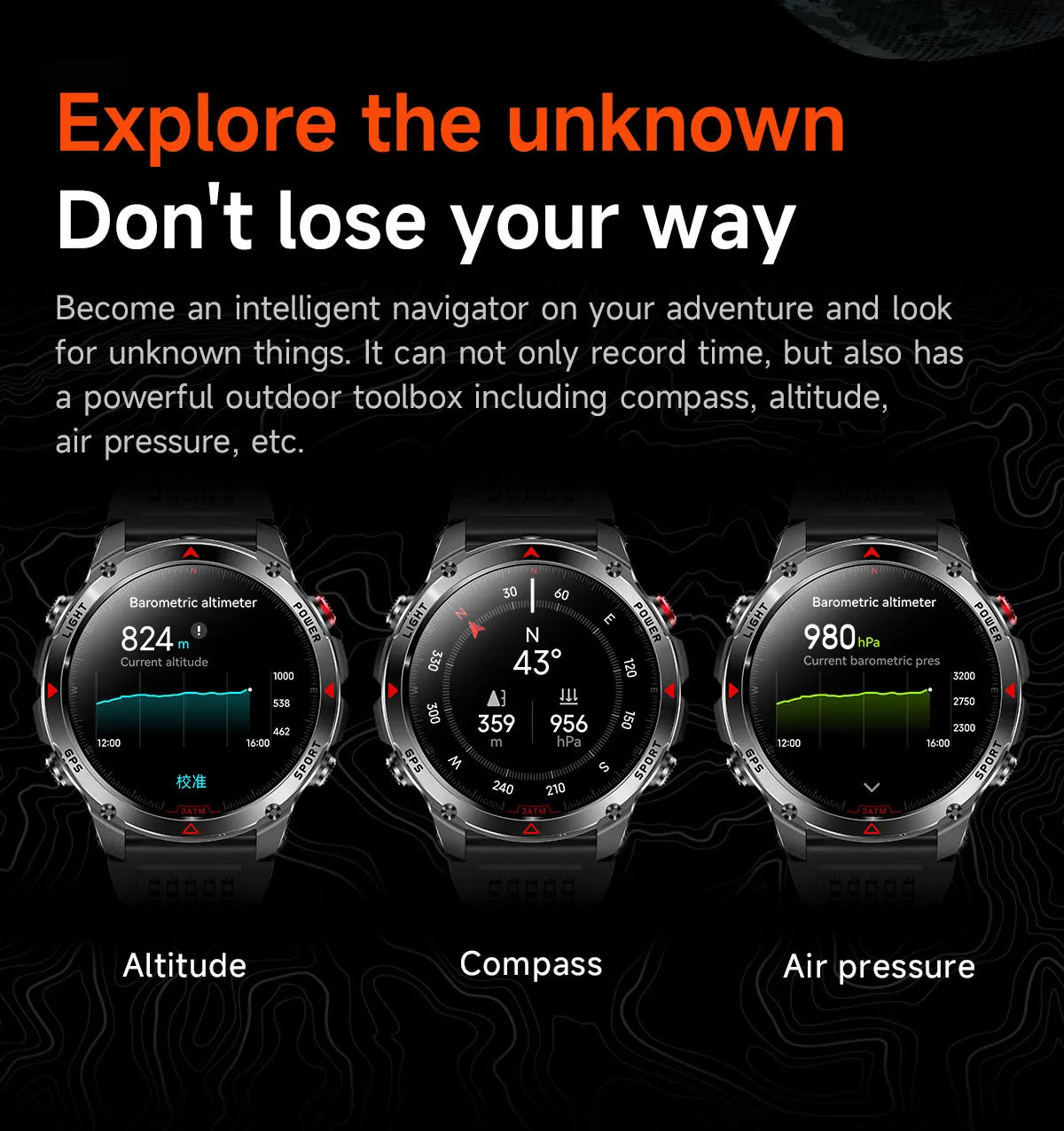 2025 Outdoor Military Smart Watch – Built-in GPS, Compass, Altimeter, Barometer, 3ATM Waterproof Rugged AMOLED Smartwatch with Bluetooth Call