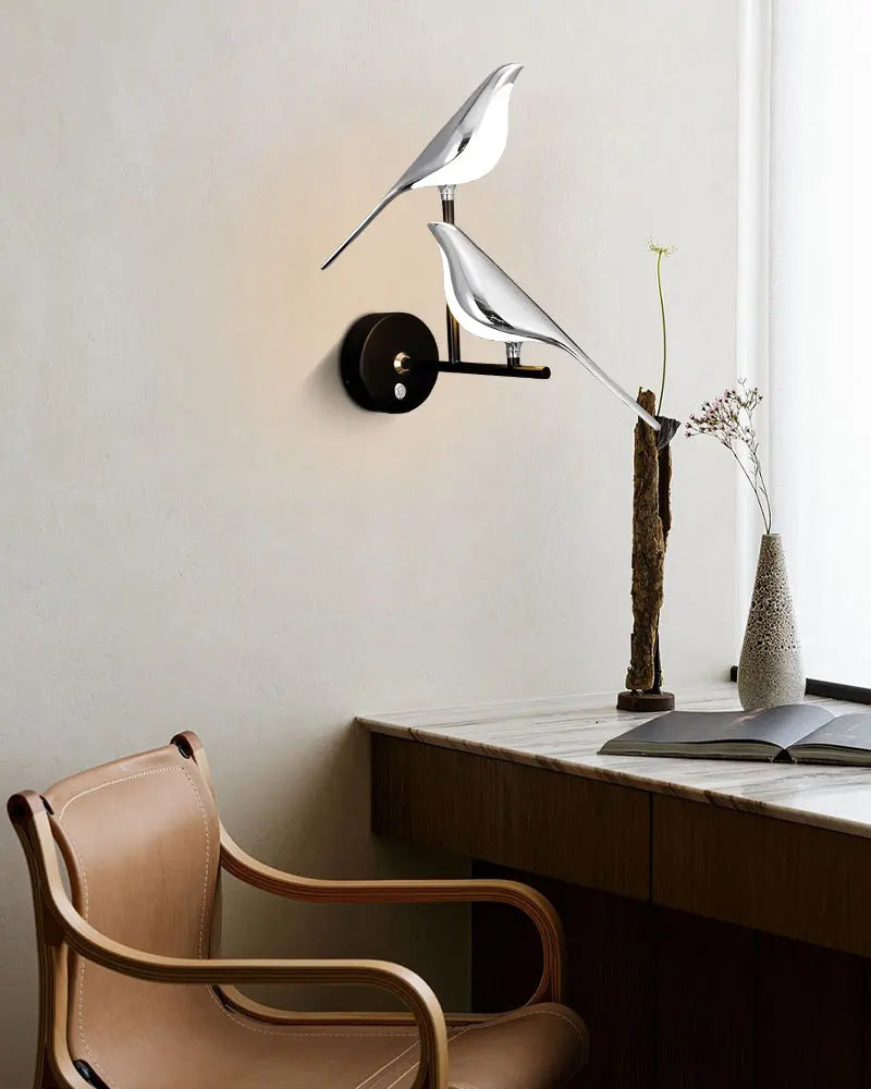 Nordic Touch Switch LED Wall Lamps for Bedside TV Background Gold Silver Magpie Bird  LED Wall Lights Wall Sconce for Corridor