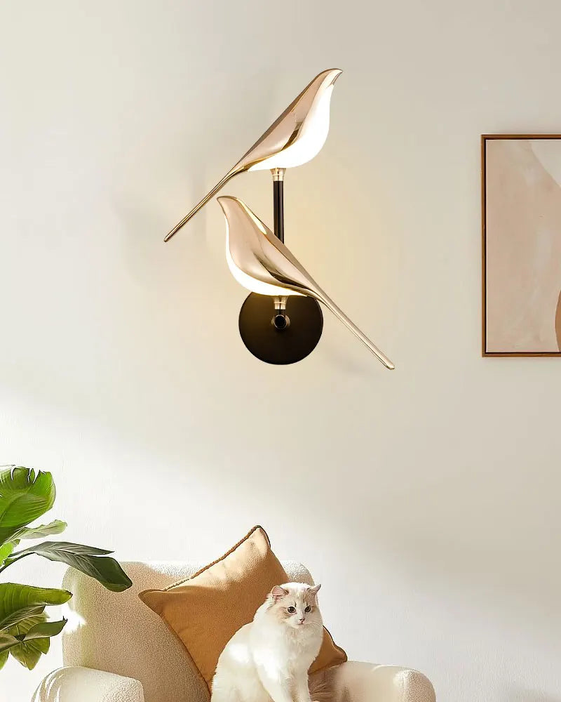 Nordic Touch Switch LED Wall Lamps for Bedside TV Background Gold Silver Magpie Bird  LED Wall Lights Wall Sconce for Corridor