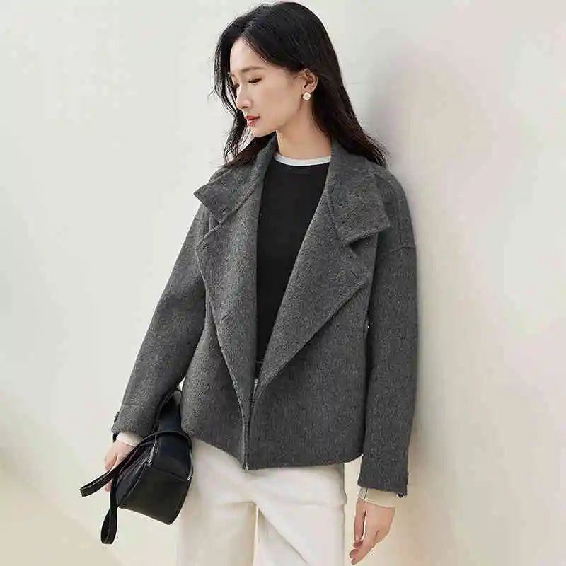 SENTUBILA 100% Wool Coat For Women Winter Jackets 2025 Stand Turtleneck Double Sided Short Outerwears Female Clothes