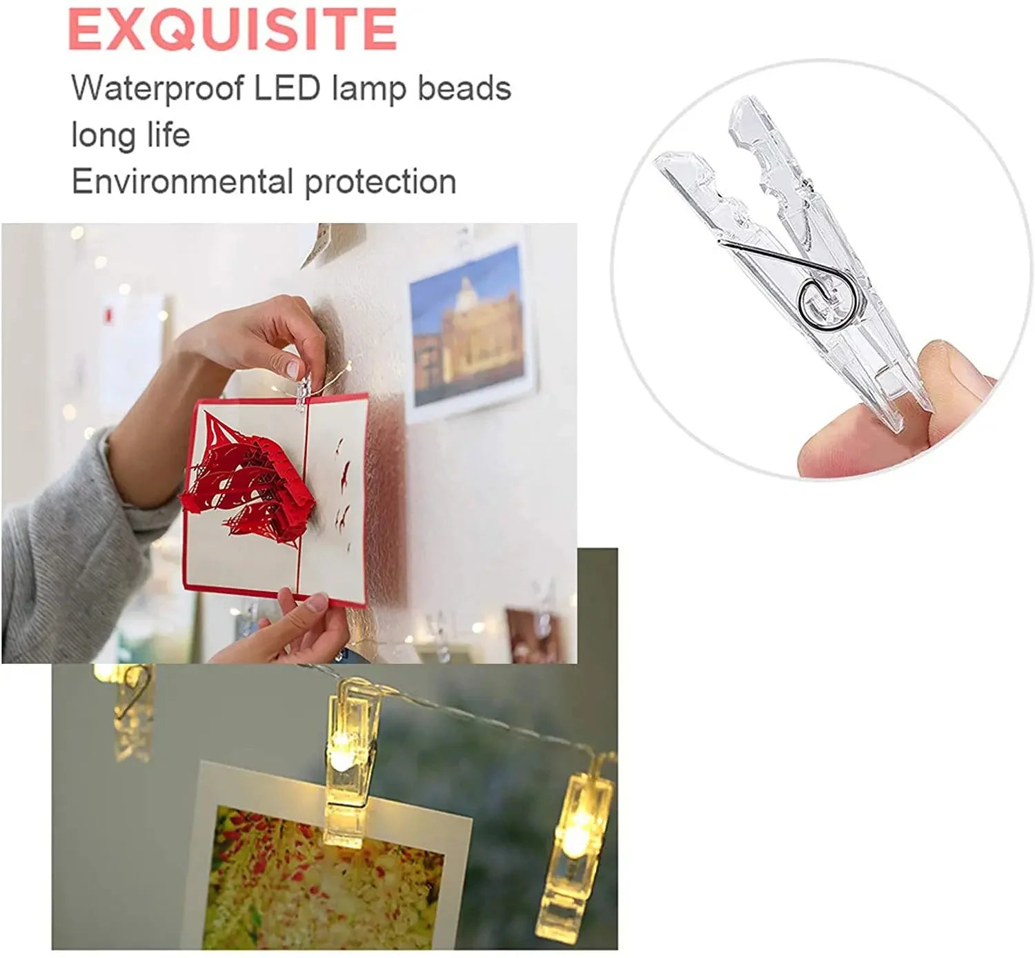 1pc Photo Clip Light String 2/5/10m 20/50/100led 10/30/50Clip Fairy Lights Fairy Lights Bedroom Wall Copper Wire Light String