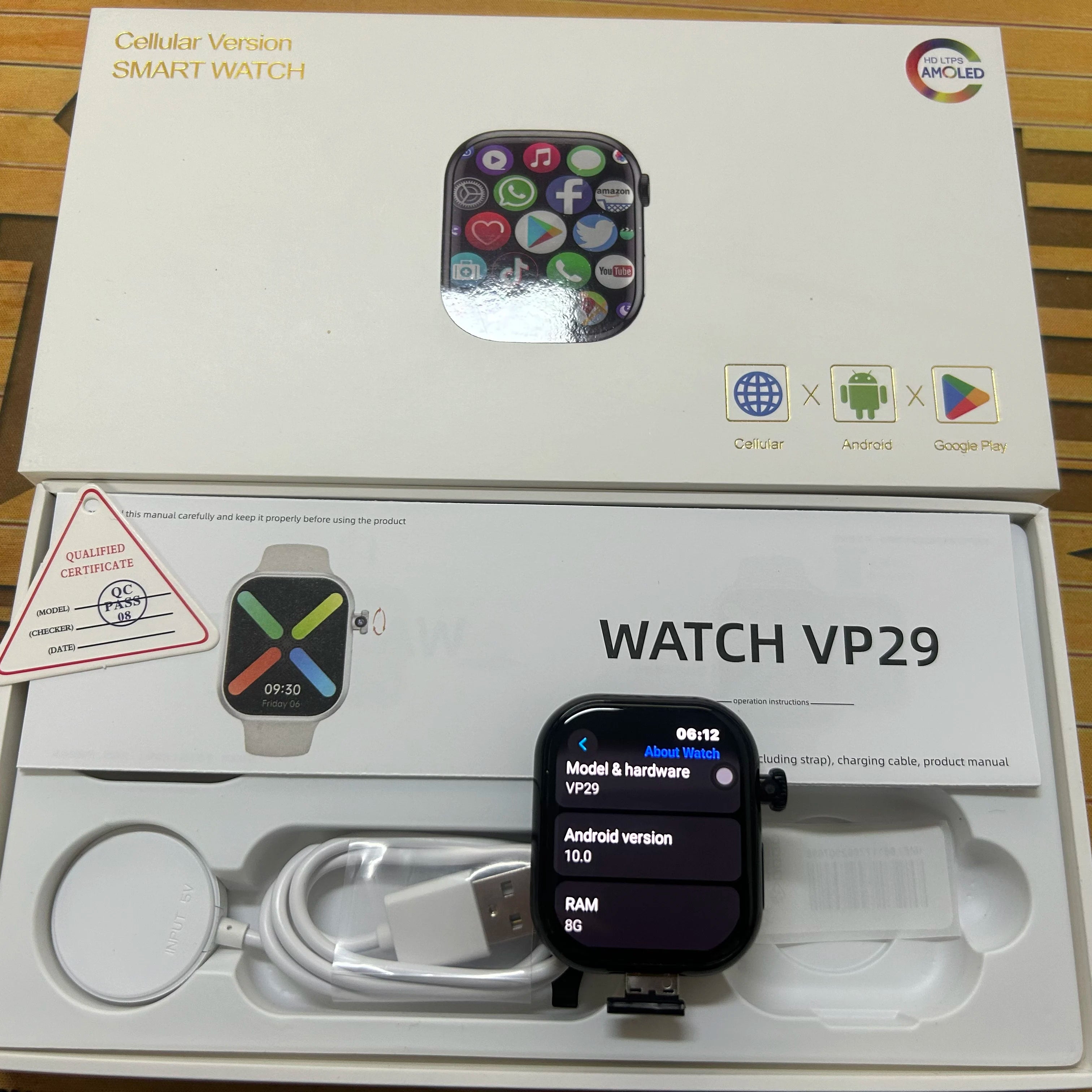 VP29 5G Android Smartwatch – 256GB Storage, 8MP Rotating Camera, 2.29” 490×580 AMOLED Display, GPS WiFi LTE SIM Smart Watch for Men & Women