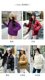 Women’s Short Standing Collar Puffer Jacket – Winter Warm Cotton-Padded Down Coat Fashion Bakery Parka Outerwear