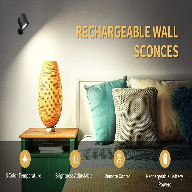 Led Double Head Wall Lamp Touch Control Remote 360 Rotatable USB Recharge Wireless Portable Night Light For Bedroom Reading Lamp