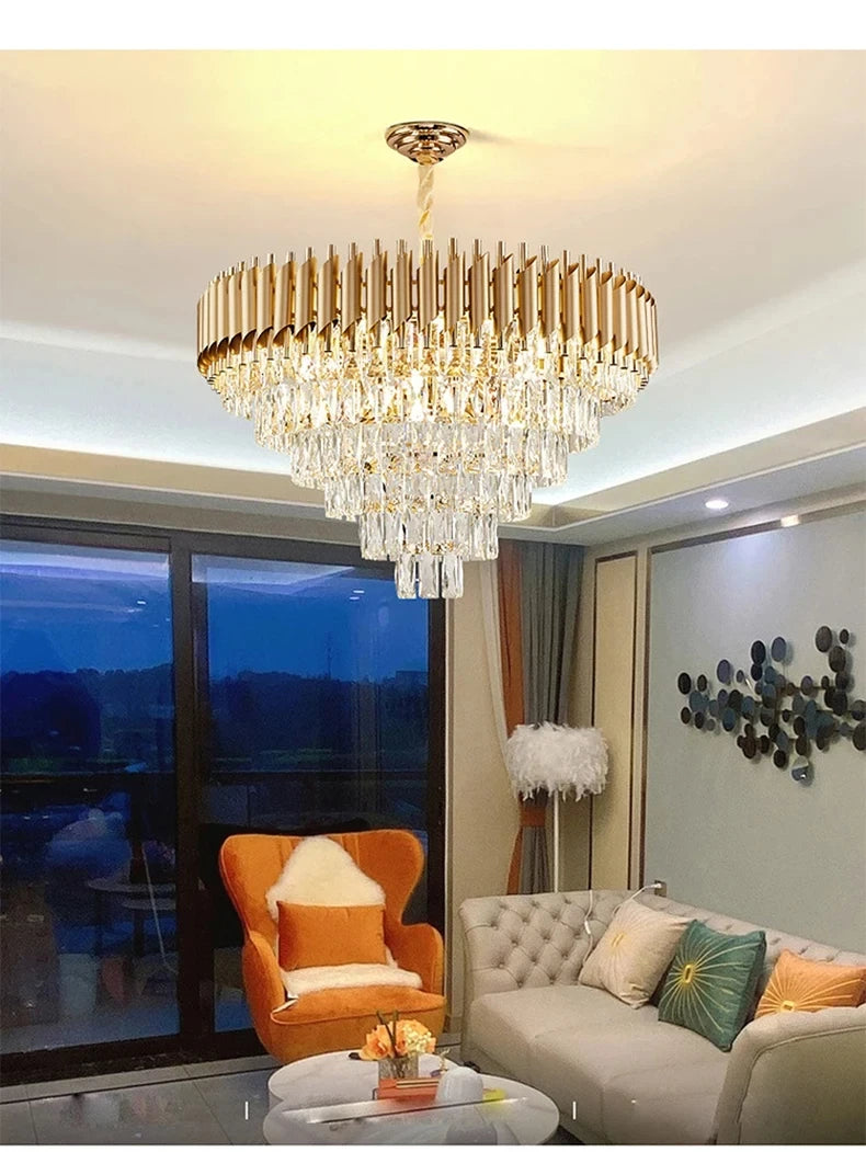 Creative Luxury Crystal Chandelier Rectangular Restaurant Pendant Lights Modern LED Living Room Lamp Lustre Home Elegant Fixture