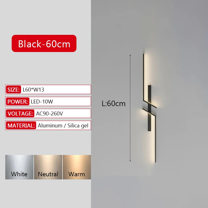 Modern Long Strip LED Wall Lamp – Remote Control Dimmable Wall Light for Living Room, Bedroom, Bedside & Home Interior Decoration