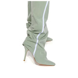 2025 Women's Euro-American Slim Stiletto Runway Boots - Striped Casual-Inspired Designer High Heel Fashion Footwear