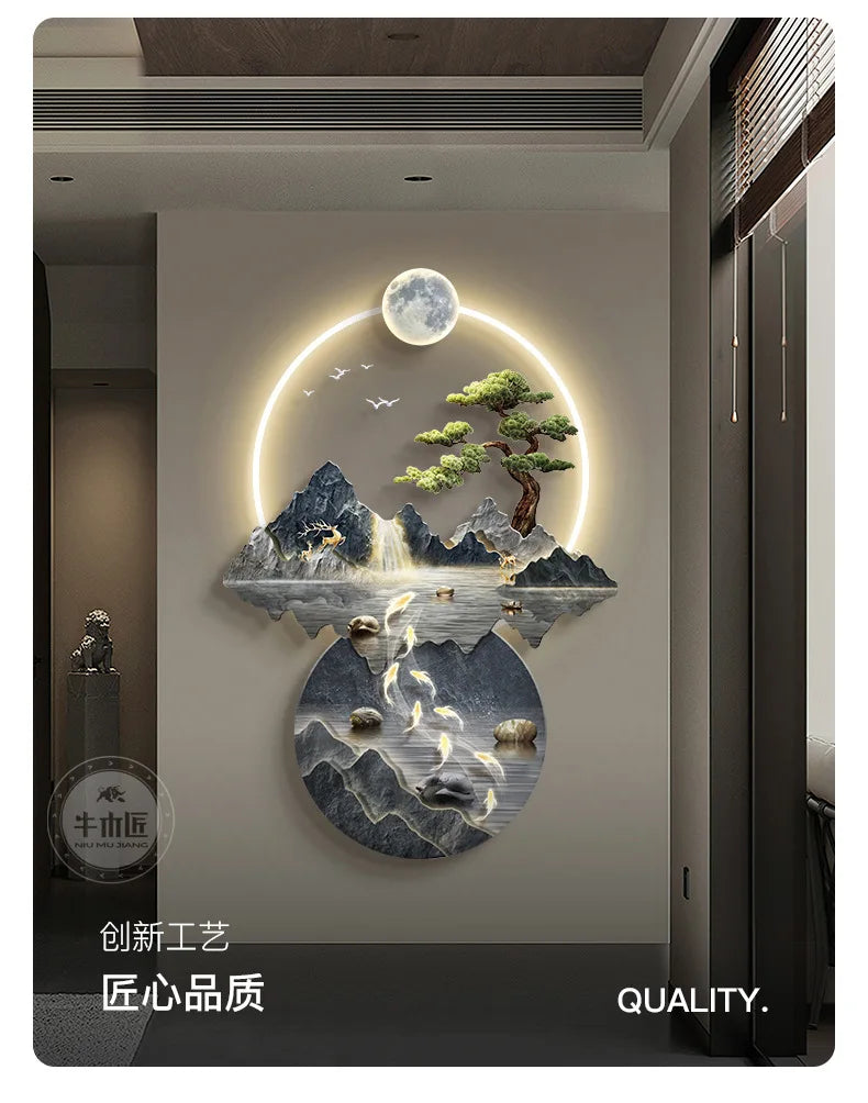 Background Landscape Painting Wall Lamp Chinese Creative Living Room LED Decor Light Corridor Remote Control Lighting Wall Lamps