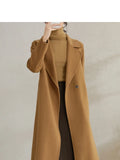 SENTUBILA Women 100% Wool Long Wrap Coat 2025 Elegant Notched Collar Belted Warm Double Faced Woolen Winter Overcoat W24O43352