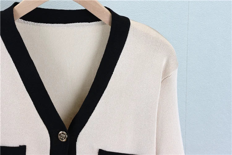 Women’s Knitted 2-Piece Sweater Set – Soft V-Neck Cardigan & Wide-Leg Pants Autumn Winter Outfit