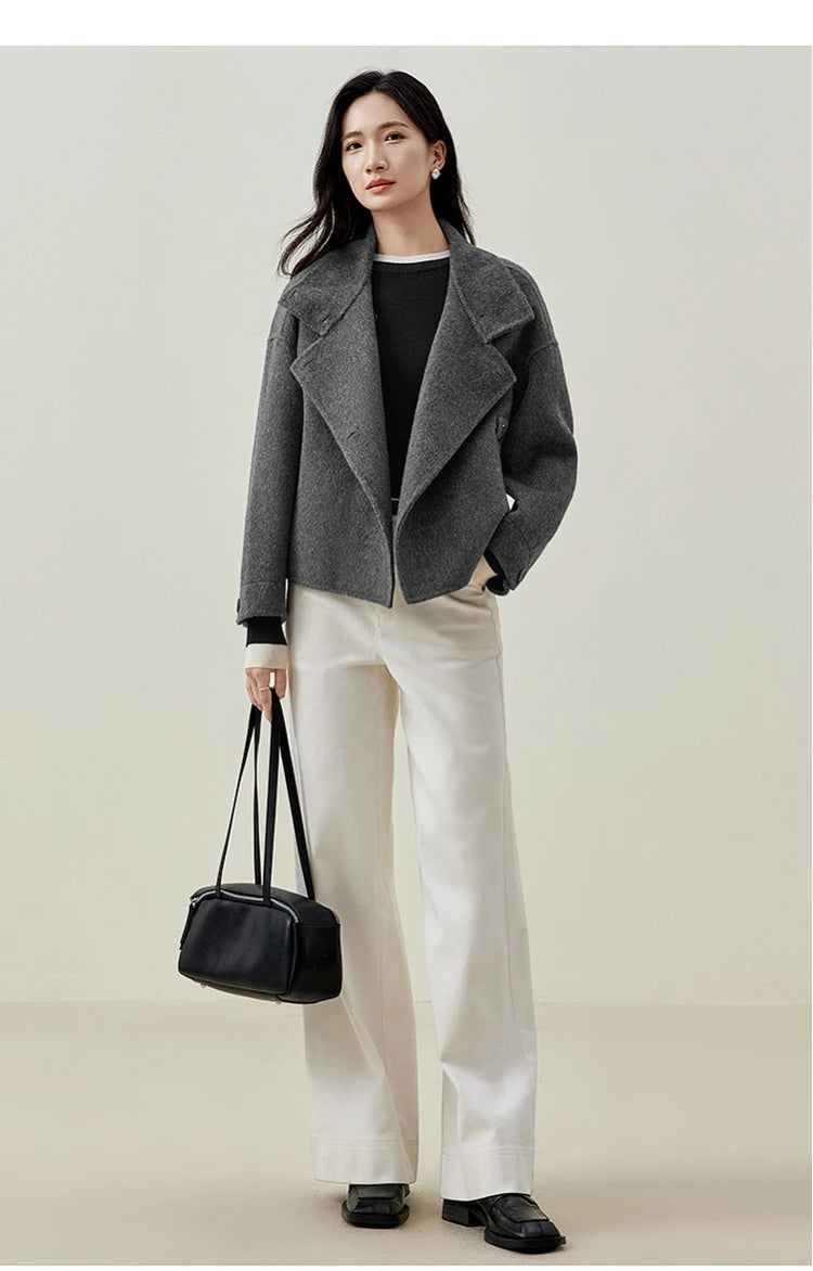 SENTUBILA 100% Wool Coat For Women Winter Jackets 2025 Stand Turtleneck Double Sided Short Outerwears Female Clothes