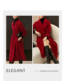 SENTUBILA Women 100% Wool Long Wrap Coat 2025 Elegant Notched Collar Belted Warm Double Faced Woolen Winter Overcoat W24O43352
