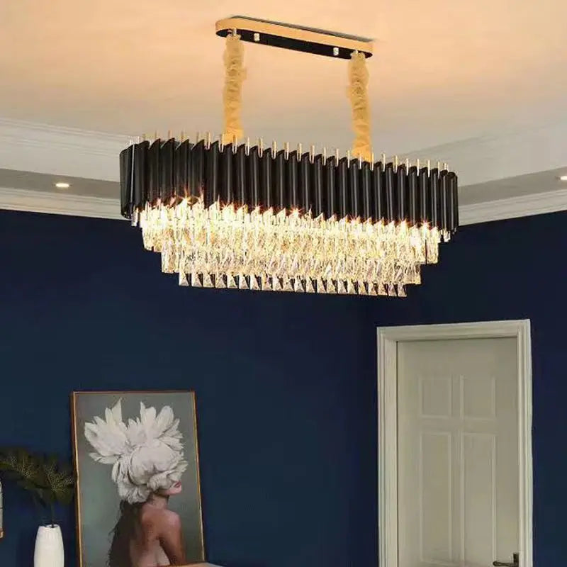 Creative Luxury Crystal Chandelier Rectangular Restaurant Pendant Lights Modern LED Living Room Lamp Lustre Home Elegant Fixture
