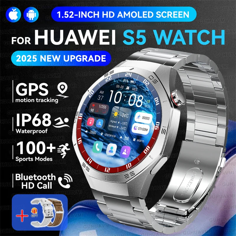 2025 GUHUAVMI GT5 Pro Smart Watch for Men – 1.52” HD AMOLED Display, GPS Motion Tracking, Heart Rate Monitor, Bluetooth Call, IP68 Waterproof Fitness Smartwatch