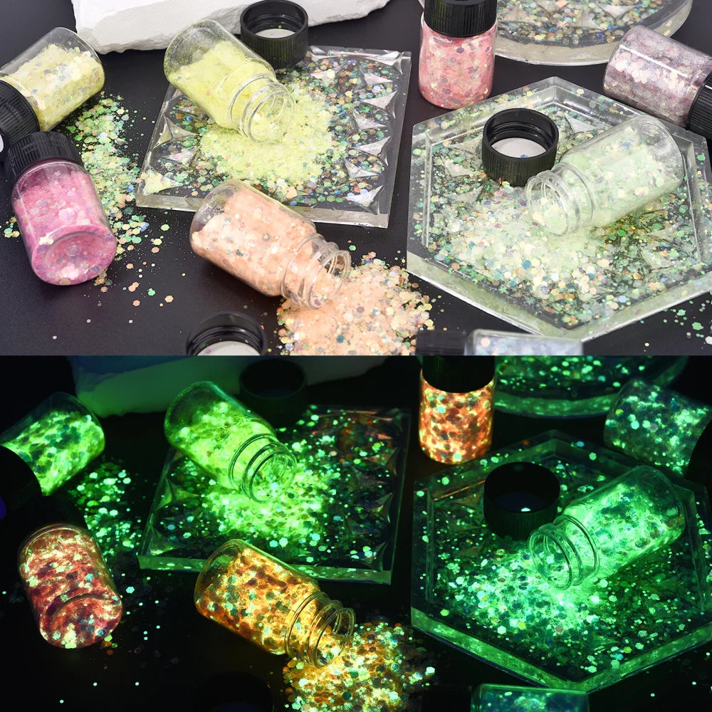 Luminous Glow-in-the-Dark Sequins – Hexagon Epoxy Resin Glitter Pigment for DIY Jewelry, Nail Art, and Silicone Mold Crafts